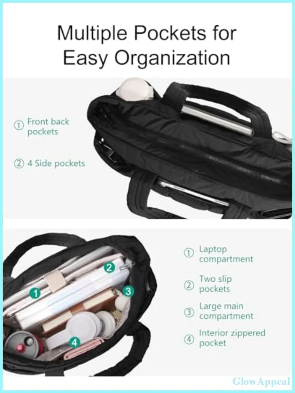 Puffer Work Tote Bag for Women, Large Expandable Travel Laptop Purse, Nylon